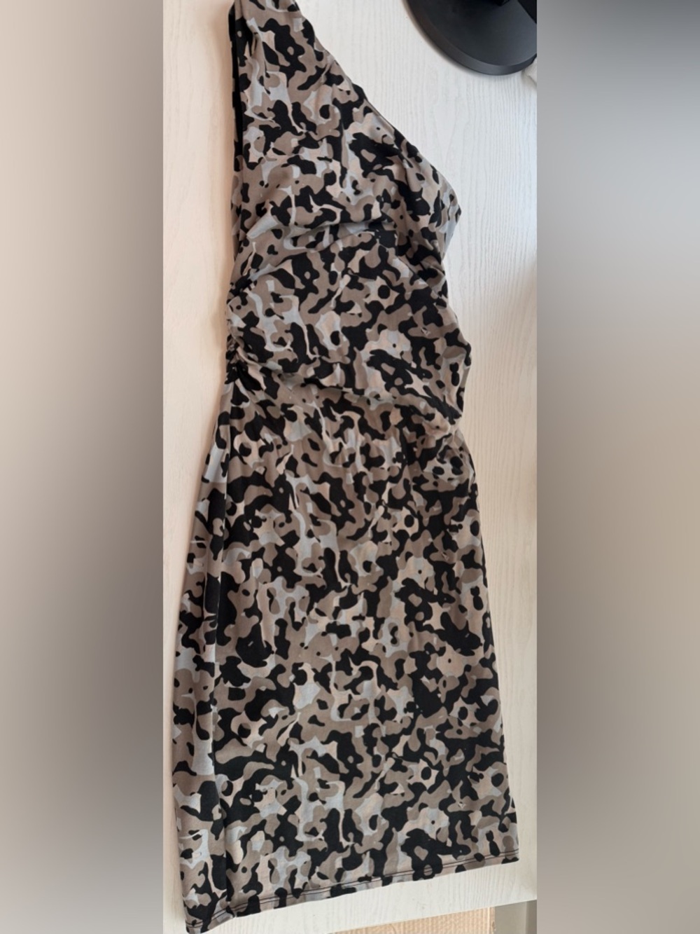 Neutral Leopard Print One shoulder Strap Dress